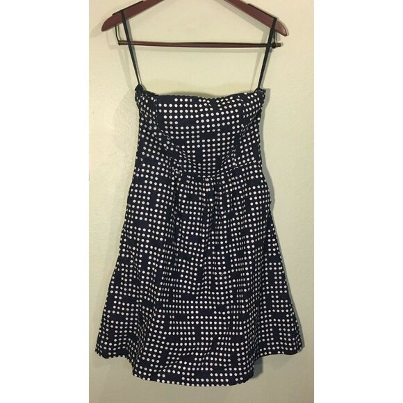 Women's Gap Linen Blend Navy Blue White‎ Polka Dot Strapless A-Line Dress Size 6 - Picture 2 of 4